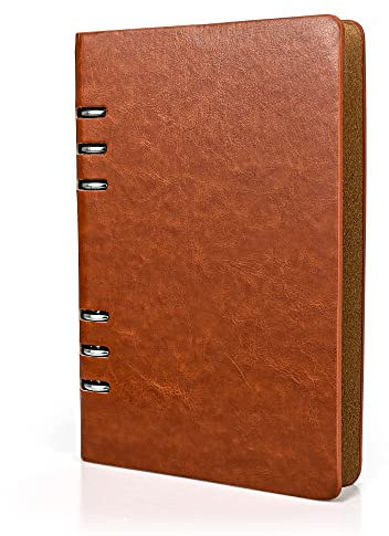 SIMDAO A5 Leder-Notizbuch, Nachfüllbar, Recyceltes Tagebuch 6 Löcher, Ringe, lose Tasche, Leder, nachfüllbar, Hardcover, Tagebuch, Notizbuch für Reisen, Business, Schreiben (Braun)