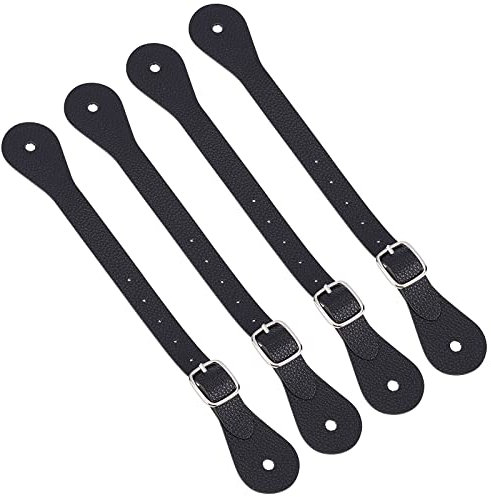 GORGECRAFT 4 Stück Leder Sporenriemen Verstellbarer Stiefelriemen Western Mann Frau Einlagiges Leder Horizons Sporenriemen Mit Zinklegierungsverschluss Für Reitbedarf Oberschenkelhohe Stiefel Schwarz