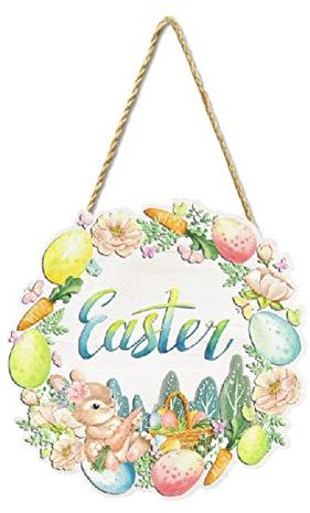 Treer Türkranz Ostern Osterhase Frühlingskranz Wandbehang Pflanze Blumenkranz Tisch Kranz Osterkranz Haustürkranz Girlande Ostertür Ornament Osterdekoration Willkommen Ganzjährig (Pflanze,30x30cm)