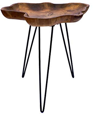 Brillibrum Design Couchtisch Teak Tabletttisch Teakholz Metall einzigartige Teakholz Tischplatte mit Rand massiv Teakholz Klapptisch Wohnzimmertisch Teak Beistelltisch klappbar 45cm Höhe