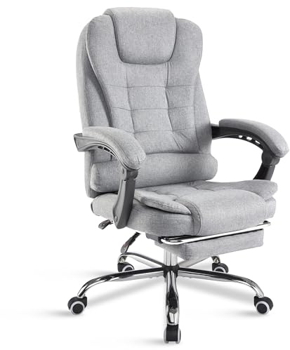 Blisswood Computer Chairs, High Back Ergonomic Office Chair with Footrest, Adjustable Height Desk Chair with Lumbar Support & Padded Armrests, 135° Recline & 360° Swivel for Home Office Study (Grey)
