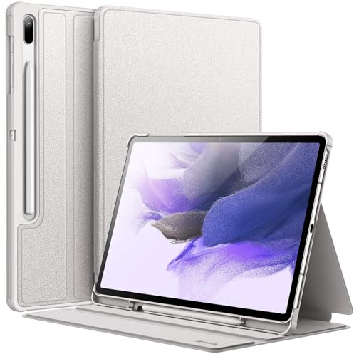 JETech Hülle für Samsung Galaxy Tab S8 Plus 2022 / S7 FE 2021 / S7 Plus 2020 12,4 Zoll mit S Pen Halter, Schlank Folio Ständer Tablet Schutzhülle, Multi-Winkel Ansehen (Silber)