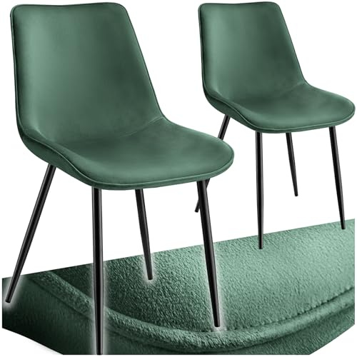 tectake® Set 2 Sedie Sala da Pranzo Effetto Velluto, Sedie Soggiorno con Morbida Imbottitura, Seduta Ergonomica, Poltrone Velluto Versatili, Sedie Design Moderno - Verde Scuro