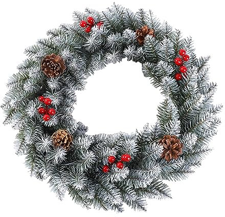 AUHAIEM Weihnachtskranz Mit Tannenzapfen Roten Beeren Weihnachtsdekoration FüR Die HaustüR Zuhause Drinnen Und DraußEn,Weiß,30cm (11.8in)