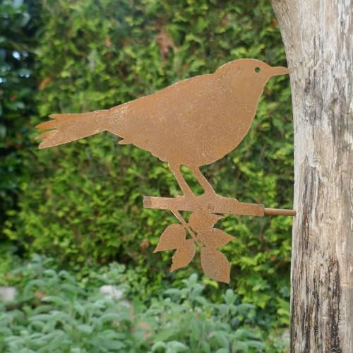 Storm's Gartenzaubereien Baumschmuck Vogel aus Metall zum Einschlagen Edelrost als Zaundeko - Gartendeko 18cm Groß