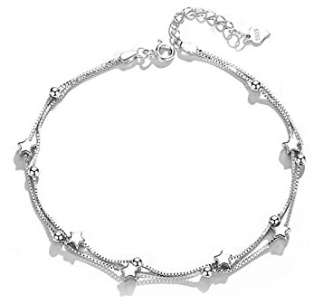 ANAZOZ Fußkettchen Silber 925, Fußschmuck Barfuß Damen Fußkette Verstellbar 23 cm Rolokette mit Sternen-Charms