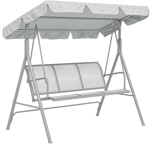 Outsunny 3 Seater Swing Chair Garden Swing Seat Tilting Canopy Light Grey