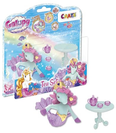 Galupy Mermaid Tea Set Toy for Kids Age 3+ – Mini Playset with Unicorn Figure, Table, Cups and Teapot – Magical Unicorn Toy Gift for Girls and Princess Tea Party Play