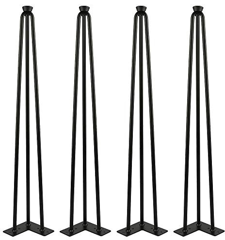 HUOLE Pieds Epingle DIY Pieds pour Table Pied de Chaise,Pied de 3 ColonnesPieds de Meuble en Métal Noir Remplacement Pieds pour Table Chaise Meuble Meuble Scandinave 4pcs (4PC -71cm (Noir))