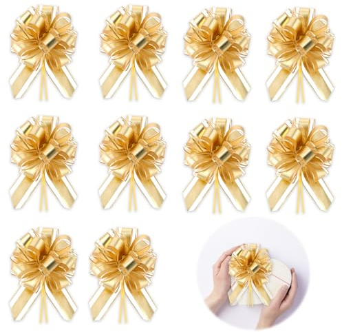 10 Piezas Lazos Oro para Decoración de Navidad, Bodas y Día de San Valentín y Envoltura de Regalos