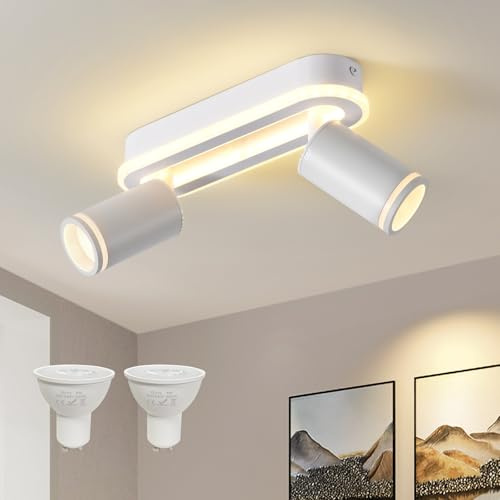 MYCUL LED Deckenstrahler 2 Flammig 15W+2x5W GU10 Spots,3000K Warmweiß,Weiß | Schwenkbar 350°,Deckenstrahler mit unteres Glühen,Deckenspot strahler,Modern Deckenlampe,Spotleuchte für Wohnzimmer