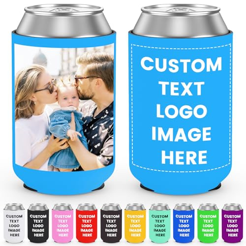 SPETYORT Custom Can Coolers Sleeves, Bulk Personalized Insulated Neoprene Can Drink Holder with Logo Image Text, Collapsible Can Sleeve Beer Coolers for Party (5, Standard Can Coolers)