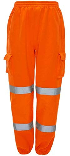 FASHIONISM Herren-Arbeitshose, hohe Sichtbarkeit, reflektierende Streifen, Jogginghose, elastische Taille, Sicherheitshose, Orange, 27-32