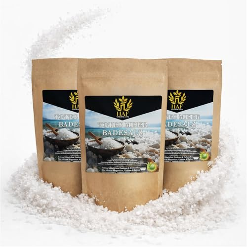 HAF® Premium döda havet badsalt för känslig och torr hud | Havssalt 100 % naturligt rent från Jordanien för stressminskning | Mineralsalt för god sömn och för kroppsvård | 3 kg i påsar