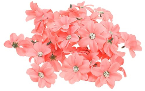 PATIKIL Cabezas de Flores Falsas para Manualidades, 50 Pzas de Cabezas Falsas de Crisantemo en Seda Artificial a Granel para Decoración de Guirnaldas de Boda y Fiestas, Color Rojo Claro