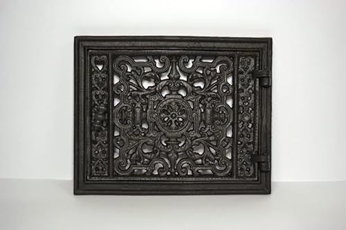 Sezam - Tur - perforiertes Gitter aus Gusseisen mit Türriegel, rechteckig, für Kaminöfen - 32x25.5cm (Schwarz)