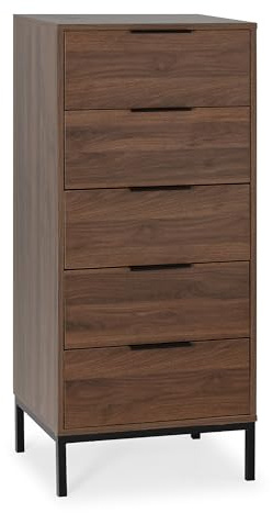 HOMN LIVING Cómoda Alta Auri 5 cajones Color Nogal, 50 cm (Ancho) 40 cm (Profundo) 115 cm (Altura)