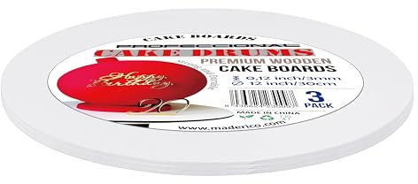 MADERICO Tableros de Madera para Tartas – Bases Redondas Resistentes de 20cm, 25cm y 30cm – Grosor 3mm – Paquetes de 3, 6 o 12 – Ecológicos y Duraderos (3, 30cm)