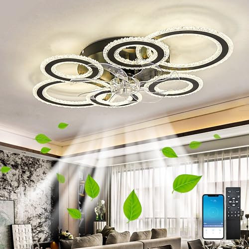 Ventilador de techo grande de 29.9 pulgadas con luz regulable, control remoto, temporizador de 6 velocidades, funcionamiento silencioso, color negro creativo