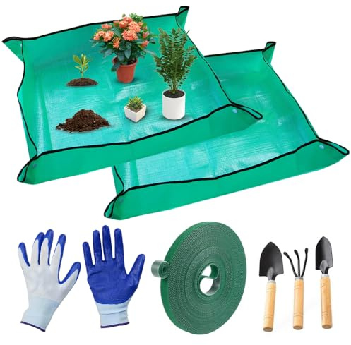 iKALULA 2 Stück 100x100cm Pflanzmatte, wasserdichte Pflanzen Gartenmatte Umtopfen, Verstellbare Gartenarbeitsmatte, Pflanzen-Umtopfmatte für Garten, für Umtopf,Sämling,Bodenwechsel,Beschneiden