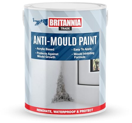 AQUASHIELD Britannia Paints Anti Mould Acrylic Paint - Matt Magnolia 5 Litres - Protects Against Mould Growth - Mould Inhibiting Formula