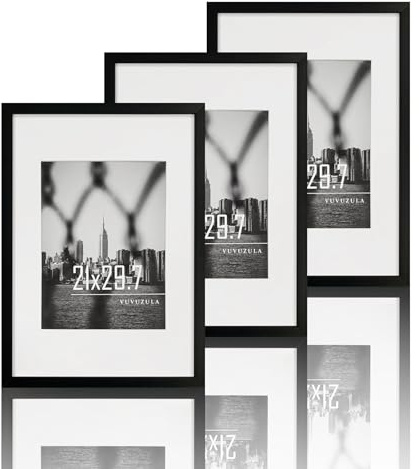 VUVUZULA bildram A4 svart 21x30 cm 3-pack fotoram DIN A4 med passepartout certifikat