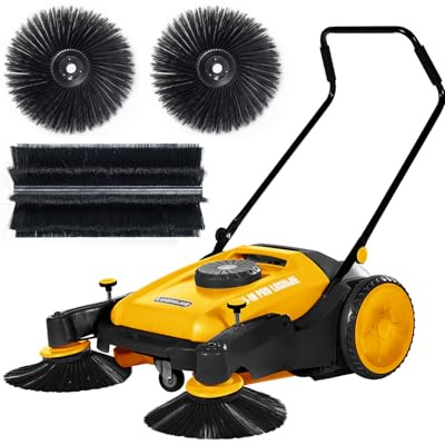 LUSHIJIE 41 Industrial Walk-Behind Hand Push Floor Sweeper | Commercial 55L Large Capacity | 45000 SqFt/Hour | Indoor & Outdoor Use (Yellow)