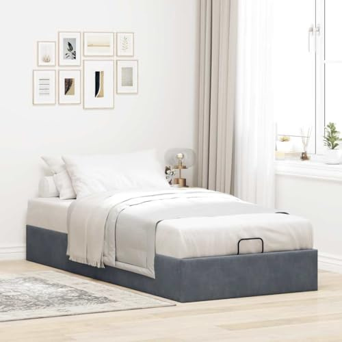 IKAYAA Boxspringbett 90 x 200 cm mit Bettkasten, Hydraulisch Stauraumbett, Polsterbett 90 x 200 cm, Bett, Schlafzimmer Dunkelgrau Ty286