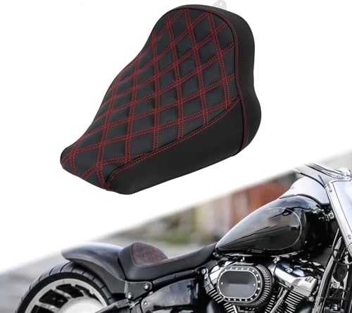 Motorcycle Driver Solo Seat Cushion Artificial Leather Seat Fit for Harley Fatboy Breakout 2018-2023 Red Stitching