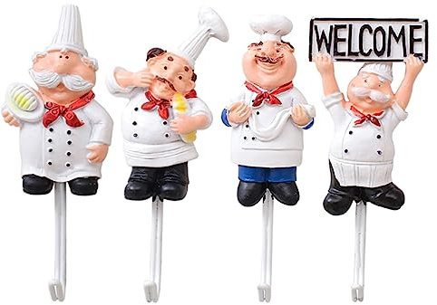 Holibanna Ganchos Adhesivos De Cocina Diseño De Chef 4 Piezas, Resina Segura, Autoadhesivos Sin Perforación, Para Colgar Utensilios y Toallas Hogar y Cocina