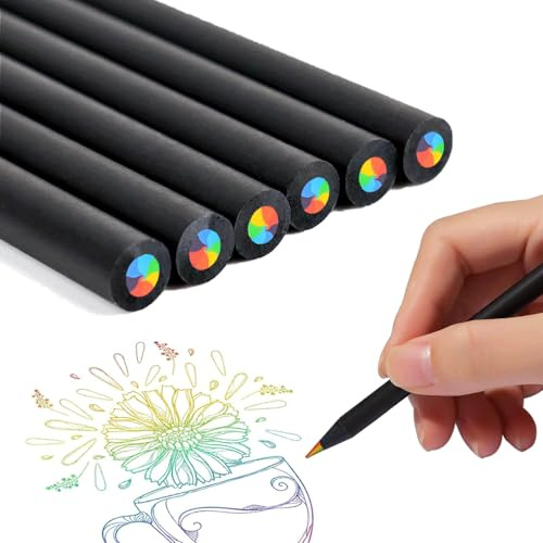 Canollo Regenbogenstifte Kinder 7 in 1, 6 Stück Regenbogenstift für Schultüte Füllung, Regenbogen Stifte, Kinder Zeichnung Regenbogenstifte für Mitgebsel Kindergeburtstag, Einschulung Mädchen(Schwarz)
