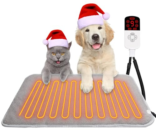 TEOV Haustier Heizkissen für Katzen Hunde 60 x 90CM, 20°C-55°C Temperatur & 4 Timing Einstellbar, Sichere wasserdichte Heizkissen