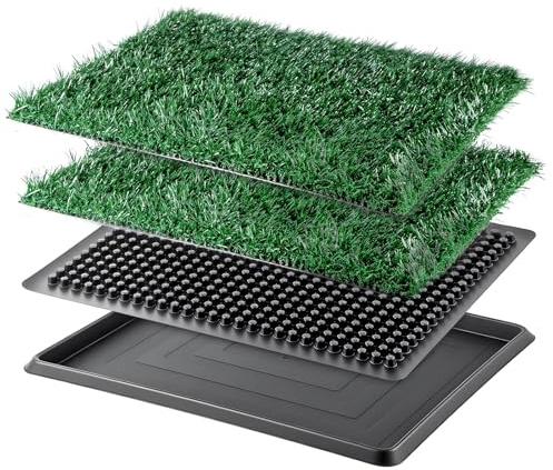 M.J COMFY-LIFE Dog Toilet Tray with Artificial Grass – Portable & Washable Indoor Puppy Potty, Reusable Litter Tray for Small Dogs, Leak-Proof Drainage System for Flats or Home Use (B - 51x41x3cm)