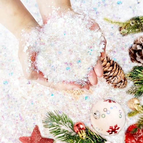 Guuozzli 18 Ounces Christmas Fake Snow Decoration,Artificial Twinkles Flake Snow,Sparkling Dry Snowflakes Filler for Holiday Decor Village Craft Winter Displays