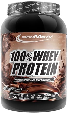 IronMaxx 100% Whey Protein 900 g - Proteína de Suero en Polvo Sabor Mousse de Chocolate | Con BCAA | Fácil Disolución | Batido de Proteínas para Fitness y Recuperación Muscular