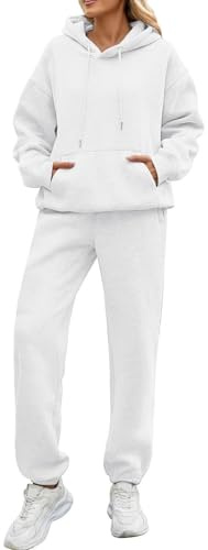 Tuta Donna Senza Cappuccio, Tuta Donna Felpata Invernale Vestiti Invernali Pile da Casa Pantaloni della Set Giardinaggio Cotone Felpato Completo Bianco 3XL