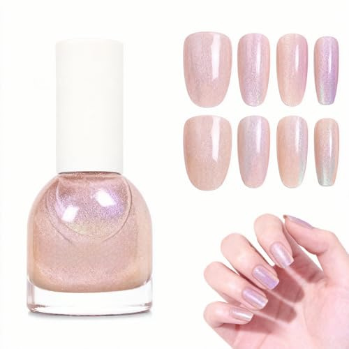 Pearl Nail Polish,Aurora Effect Nail Varnish,Glitter Iridescent Clear Nail Polish,Shimmer Pearl Long Lasting Vegan Quick Dry Nail Varnish,Breathable Waterproof No UV Light Needed