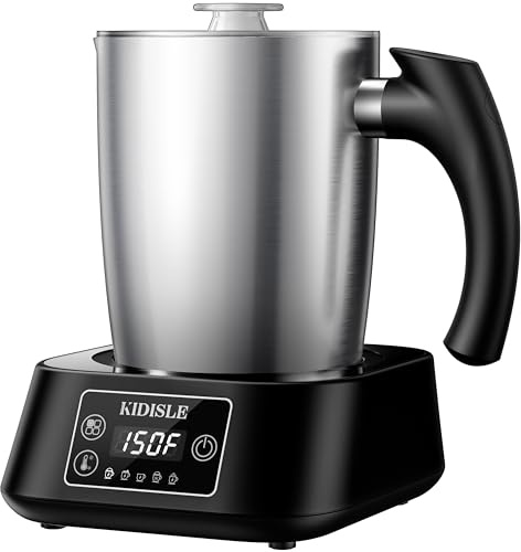 KIDISLE 5-in-1 Milk Frother and Steamer, 17oz Detachable Frother with Adjustable Temperature, Hot Chocolate Maker, Stainless Steel Milk Steamer, Hot & Cold Foam Maker, Dishwasher Safe
