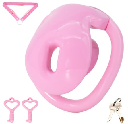 Cage de Chasteté Inversée Sex Toýs Homme Chastity Cage avec Ceinture et 4 Anneaux Différents Cage Chastetée Imprimée en 3D pour Bondage le Pénis Chasteté Léger avec 2 Jeux de Clés en ABS (Pink,C)