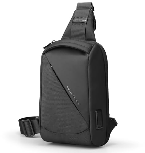 Muzee MARK RYDEN Ultraleicht Umhängetasche Herren, Schultertasche mit USB-Anschluss und RFID-antidiebstahl Tasche, wasserdichte Brusttasche für Wandern, Arbeit