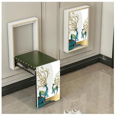 KEuLen Silla Invisible Plegable montada en la Pared: Taburete Que Ahorra Espacio for Entrada, Dormitorio y balcón(White,D)