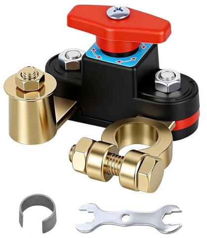 Coupe Circuit Batterie Voiture 12V-24V, Interrupteur de Batterie en Cuivre Pur Réglable, Battery Disconnect Switch pour Voiture, Moto, Camion, Bateau, Tracteur, Camping Car
