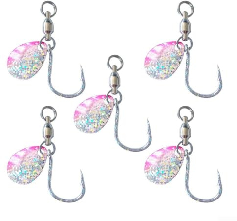 NexRen Gancho para jigging de agua salada con cuchara intermitente, construcción de metal, colores vibrantes para la atracción de peces, compatible con rango de tamaño 14-40 (15# rosa)