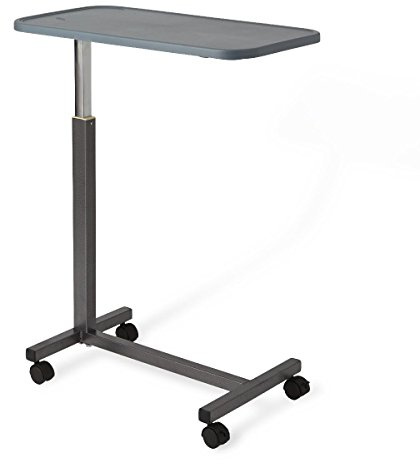 Medline Table de chevet réglable avec roulettes, idéale pour un usage hospitalier, à la maison, comme plateau de lit, plateau de table en composite