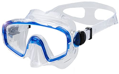 AQUAZON Shark Junior Medium Schnorchelbrille, Taucherbrille, Schwimmbrille, Tauchmaske für Kinder, Jugendliche von 7-12 Jahren, Tempered Glas, sehr robust, tolle Paßform , Farbe:blau transparent