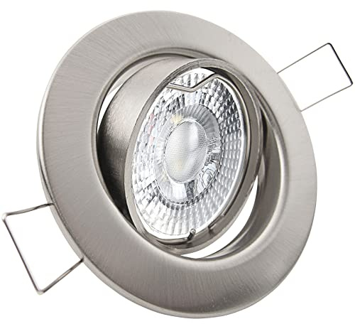 trendlights24 Decora LED Einbaustrahler 230V Edelstahl 3er Set Spots 4W | Decken Einbauleuchte, Edelstahl Optik, rund, GU10, 4W, 405 lm, Neutralweiß, 4000k, Deckenspots, schwenkbar, 68 mm Lochmaß