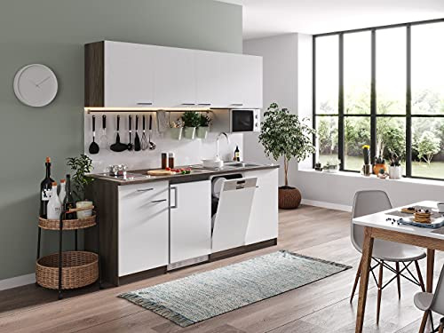 respekta Küchenzeile Oliver KB195EYWMIC Weiß 195 cm Breite mit Elektrogeräten