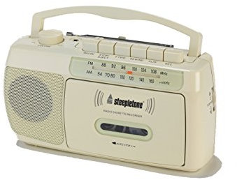 Steepletone SCR209 Portable MW-FM Radio Cassette Tape Player Recorder with Built In Microphone/Battery/Mains Powered - Cream
