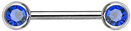 Piersando Brustwarzen Piercing Intimpiercing Nippelpiercing Brust Nippel Intim Barbell mit Hantel Doppel Front Kristall Kugel 1,6mm x 12mm x 5mm Silber Blau