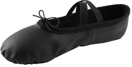 missfiona Womens PU Leather Ballet Slippers Dance Shoes Split Sole Belly Flat Adult Dance Trainers(9, Black)
